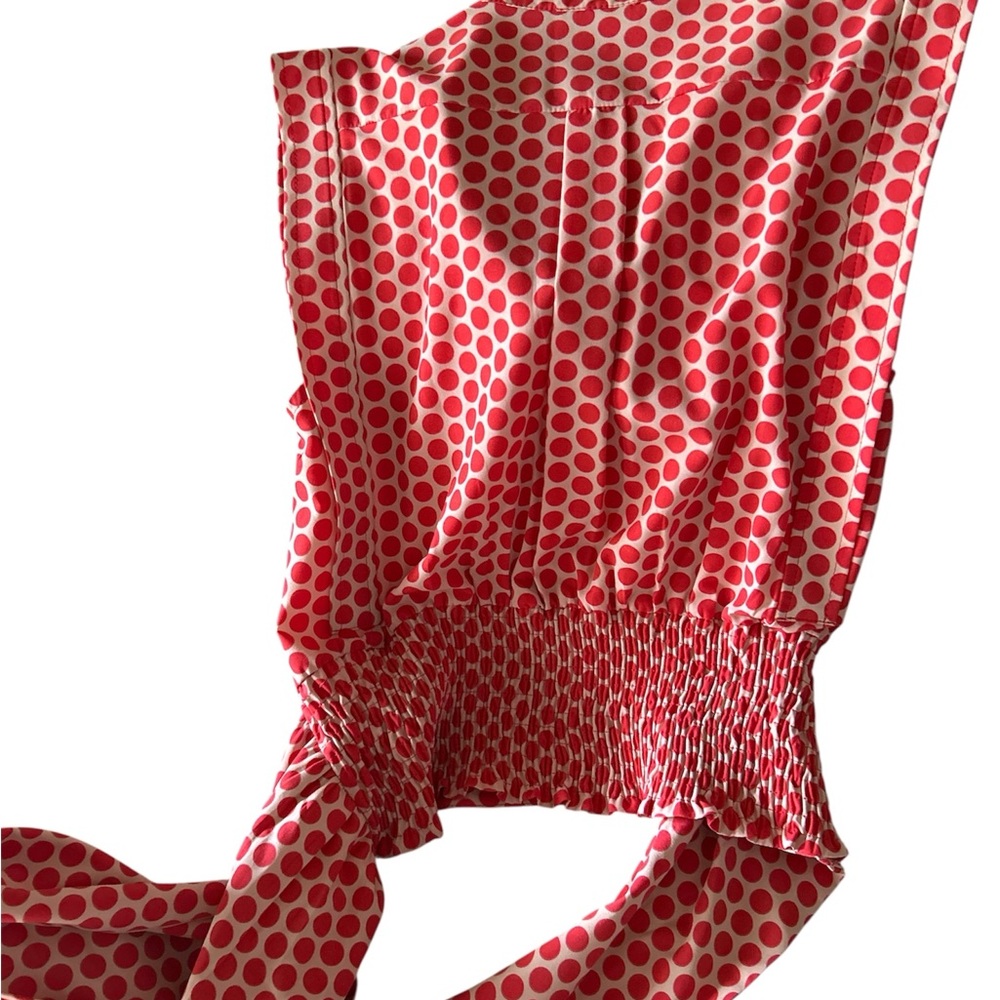 Polka Dot Smocked Women's Blouse - Red